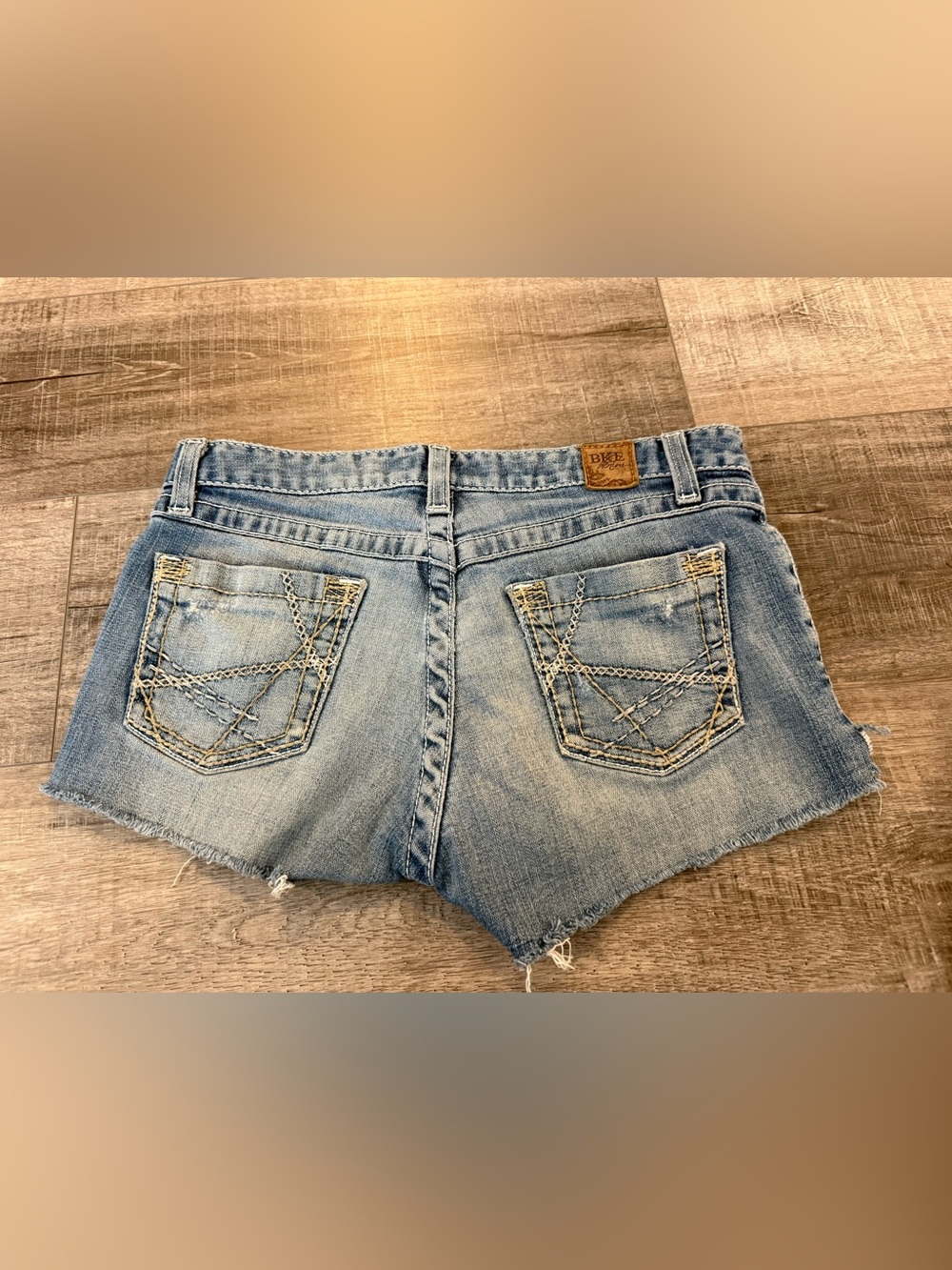 BKE Light Blue Denim Kate Cutoff Shorts with Embroidered Back Pockets